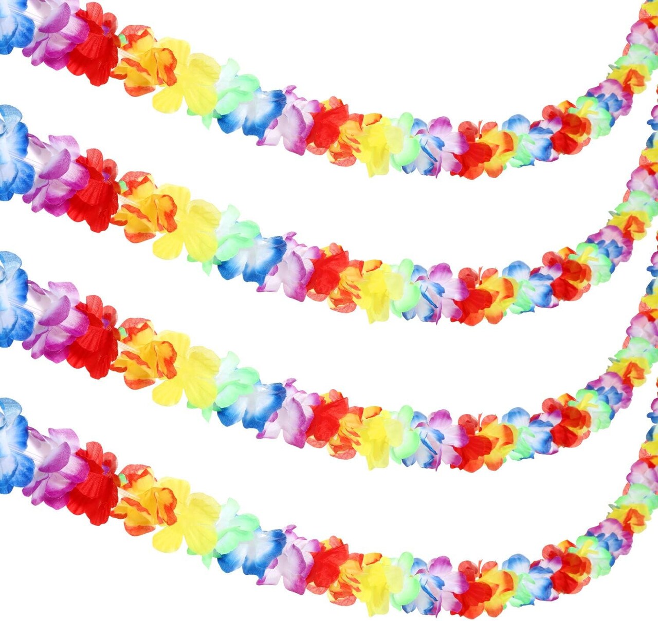 4 Pack Lei Summer Hawaiian Flowers Garland Tropical Multicolor Tropical Flower Lei Garland Flower Leaves Banner for Home Hawaiian Luau Decorations